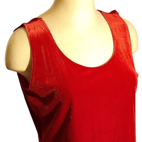 Valerie Stevens - Red Velvet Sleeveless Blouse, Size Medium W/ Pit To Pit Of 38" - Picture 6 of 11